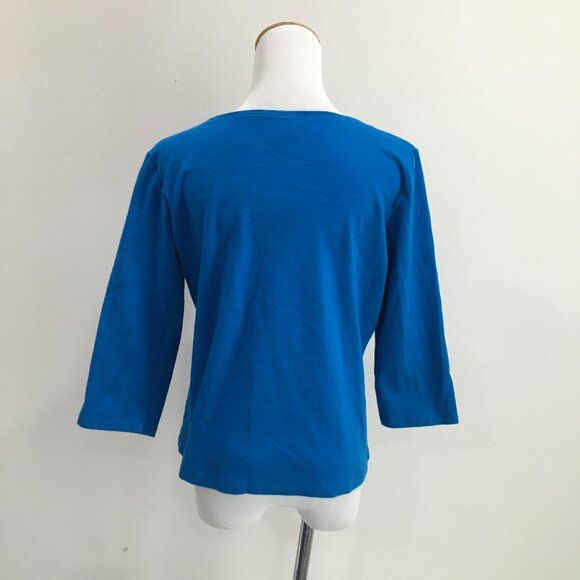 EILEEN FISHER Blue 100% Cotton 3/4 Sleeve Basic Shirt Top - Picture 5 of 7